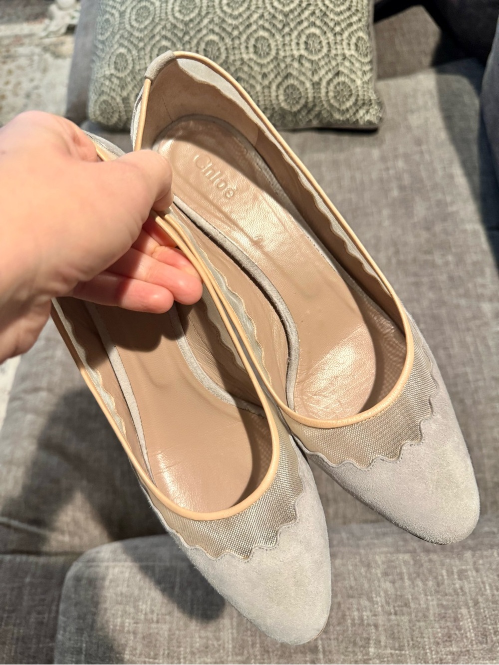Chloe Scalloped Suede Heels - Picture 1 of 4